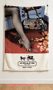 Coach Vintage Handbag Print Flannel Fleece Throw Blanket C056
